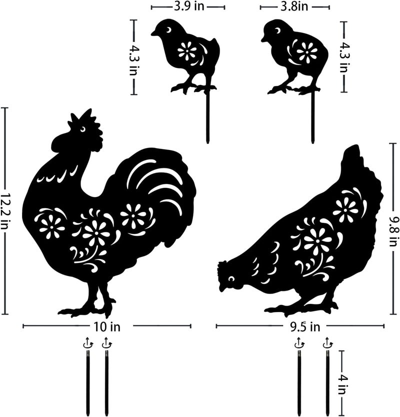 EZTZEN Chicken Metal Garden Stakes Decorative,Chicken Gifts for Women/Men/Chicken Lovers Gifts,Black Chicken Silhouette Statues Garden Decor for Outside,Outdoor Decor,Yard Art,Patio,Lawn Ornaments - Image 3